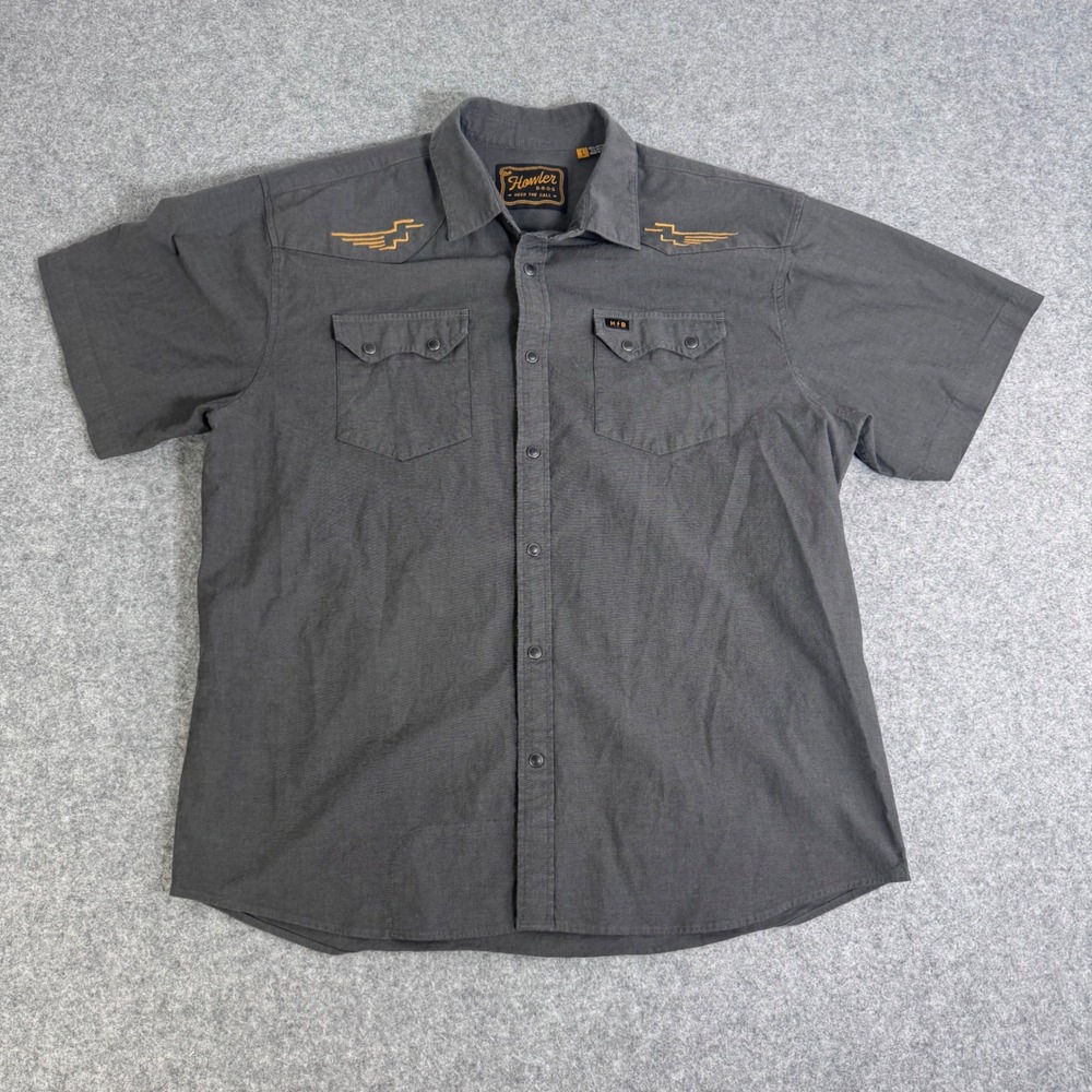 Howler Brothers Gaucho Snapshirt Mens Large Gray Western Short Sleeve Pearl Snap